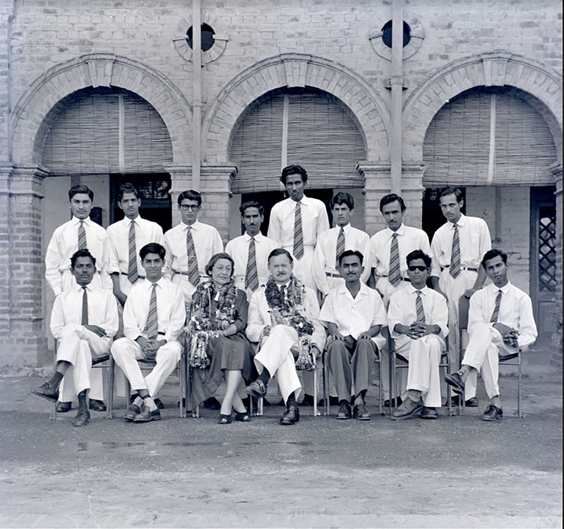 Title: Residents of Mayo Hall, 4 Sanda Road Lahore, J uly 1961, on the eve of departure of Mark Sponenburgh, first Principal (1957-1961) of the National College of Arts, Lahore. Sitting, from left: Bahirul Haq